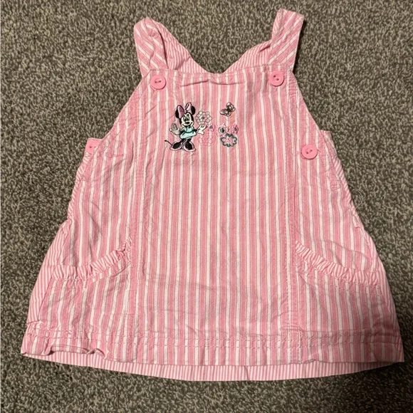 Disney Minnie Mouse Pink Striped Jumper Dress 3-6M Baby Girl Spring Summer - Picture 1 of 4